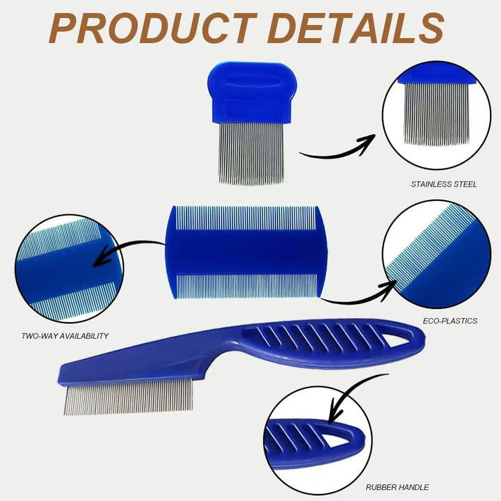 Lice Comb, 3 Pcs Lice Combs, Double Sided Lice Combs, Stainless Steel Tooth Comb, Lice Removal Combs