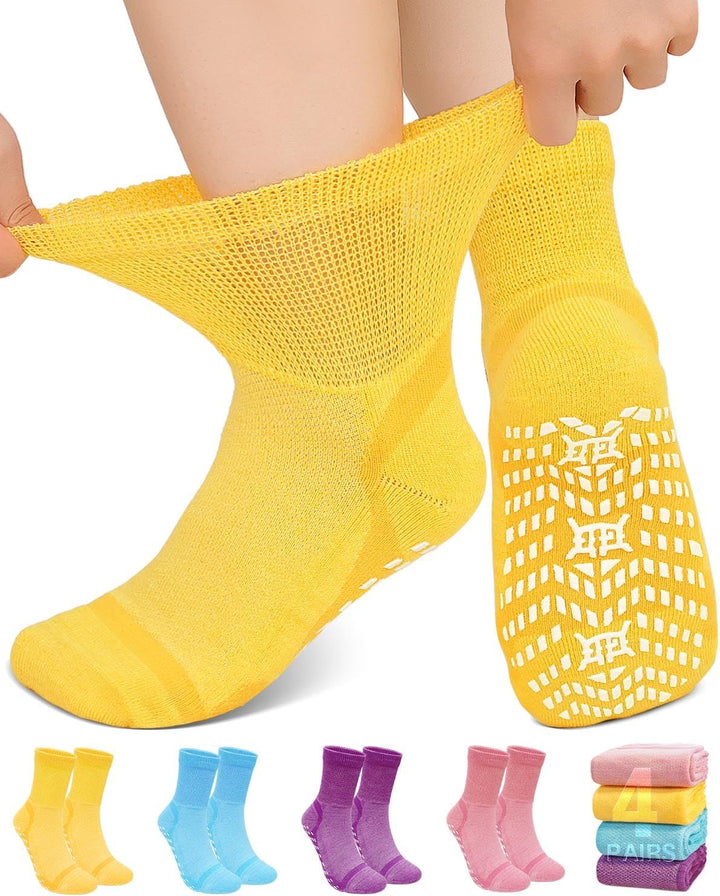Diabetic Socks Non-Slip for Women: Bamboo Ankle Socks Moisture Wicking with Extra Wide Top for Swollen Feet Seamless Non-Binding Cuff Hospital Sock for Foot Care