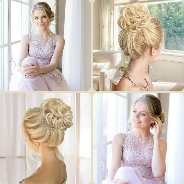 1 PCS Messy Bun Hair Piece with Elastic Band for Bun Making Curly Wavy Scrunchies Easy to Use Synthetic Hair Chignons Donut Accessories Scrunchies for Women Girls Ponytail (Dirty Blonde)