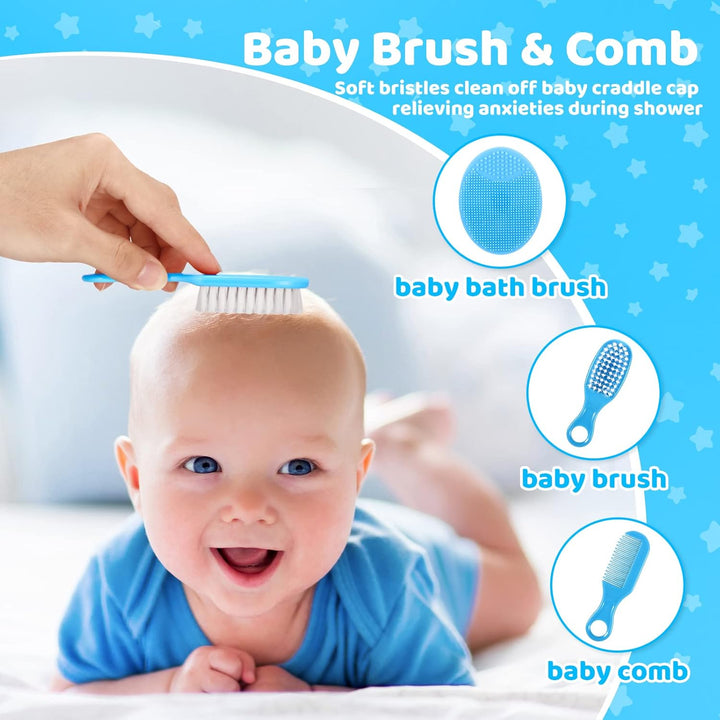 Baby Healthcare and Grooming Kit, 28PCS Upgraded Safety Care Kit, with Hair Brush Comb Nail Clippers and More for Newborn Infant Toddlers Baby (Blue)