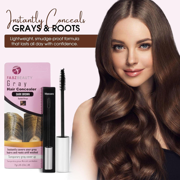 Grey Hair Root Cover up Mascara | Instant Dark Brown Touch up Wand for Men & Women, Quick Concealer Brush to Hide Grey Roots, Easy Temporary Hair Colour Solution (Dark Brown)