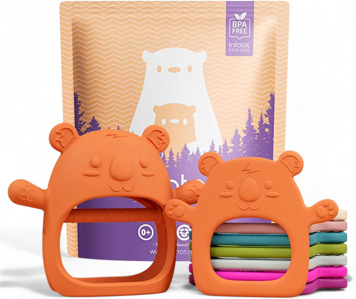 ® Teething Toys for Baby Gifts – Chipmunk Silicone Mitten Teether, Soothing Glove for Infants, Baby Toys 0-6 Months, Soft Chewable Teether Toy to Prevent Finger Sucking, CM Blue