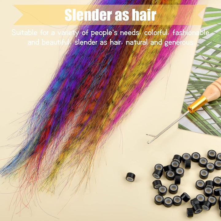 20Pcs Feather Hair Extensions, Colored Hair Extensions Kits, Colorful Hairpieces Feathers, Synthetic Hair Extension Kits with 50 Micro Beads and 1 Crochet Hook for Girls Women