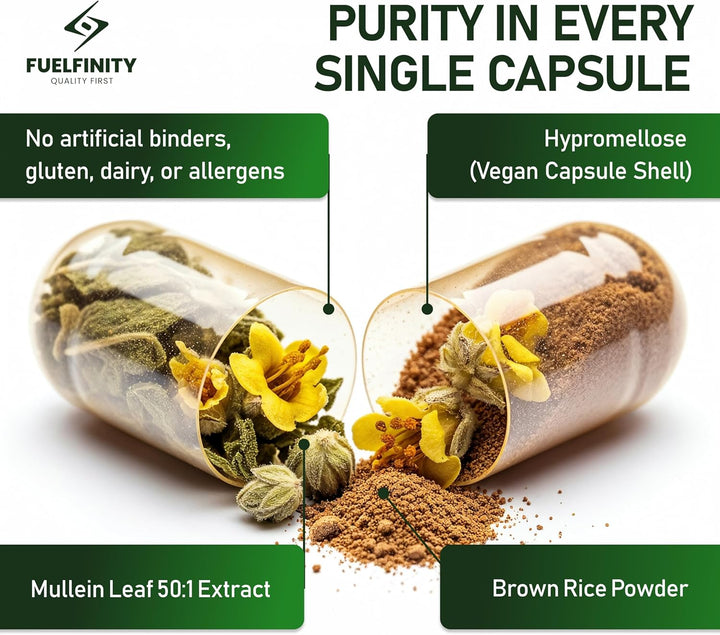 Mullein Leaf Extract for Lungs - 10,000 Mg – Lung Cleanse & Lung Detox for Smokers – 120 Capsules - High Strength Respiratory Support - ® - Vegan