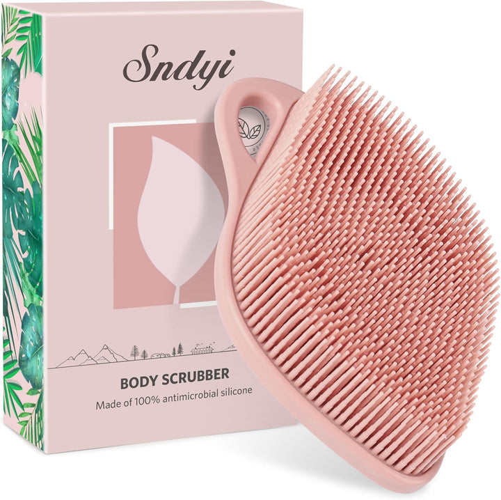 Silicone Body Scrubber, Gentle Exfoliating Shower Scrubber for Sensitive Skin, Leaf Shaped Silicone Loofah Body Brush with Lathering Bristles, Oatmeal