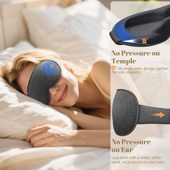 100% Blackout Eye Mask for Sleeping - 3D Deep Contoured Sleep Mask for Men Women - Soft Comfortable Sleeping Mask - Adjustable Eyemask Black Out Night Masks for Travel Nap Yoga - Grey