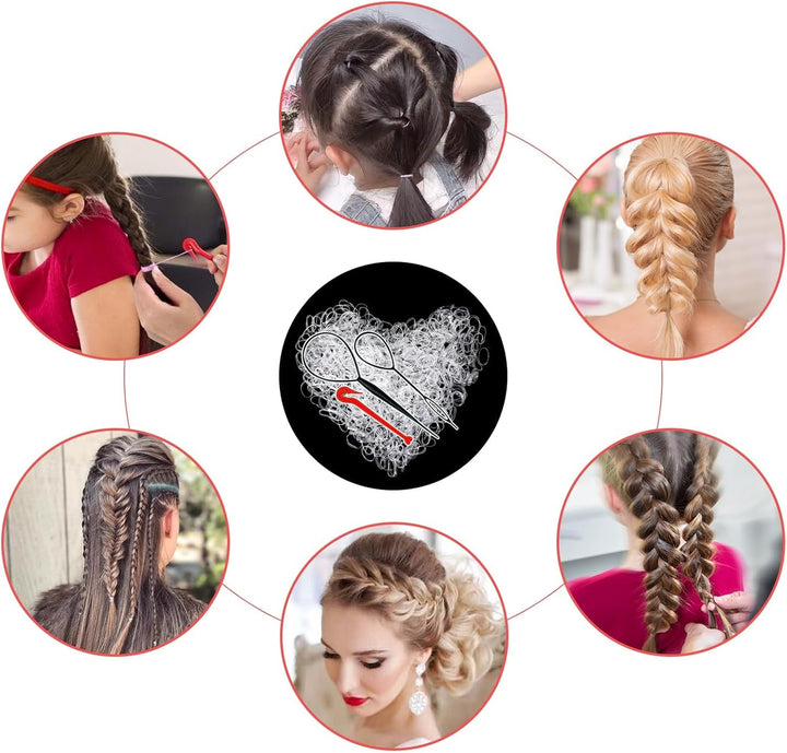 1000 Pcs Elastic Hair Bands, Hair Elastics, Ponytail Holders, with Band Removal Hook+2 Hair Braid Tools