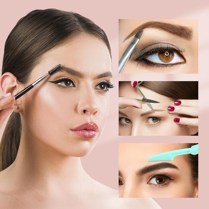 7Pcs Eyebrow Tweezers Kit for Women Precision Plucker with Brow Scissors & Razor & Spoolie for Facial, Chin, Brow, Splinter and Ingrown Hair