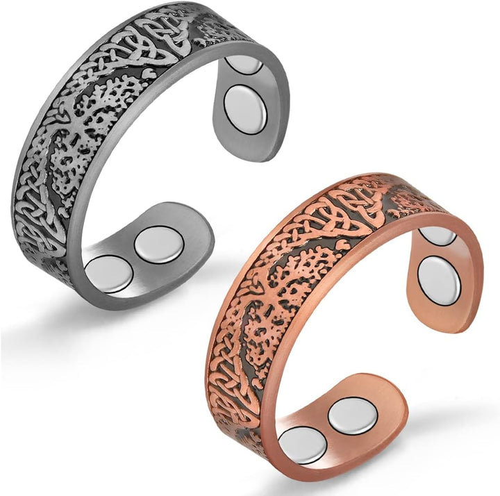 Lymphatic Drainage Magnetic Rings for Women - Copper Ring Finger Thumbs 7X Strength - Adjustable Solid Pure Copper with Present Box (Silver)