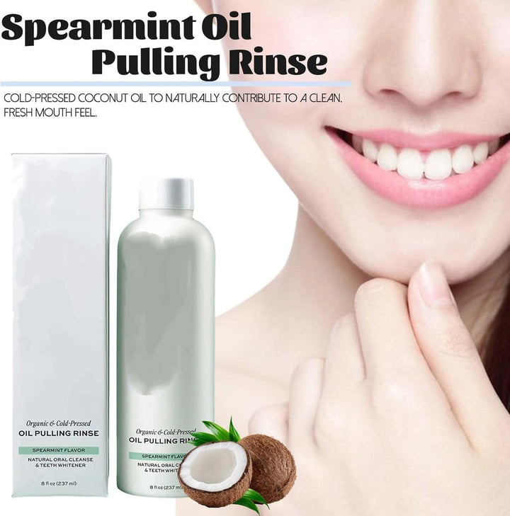 Oil Pulling Rinse, Spearmint Oils Pullings Rinse, Natural Oral Cleanse & Fresh Breath, Remove Yellow Stains and Brighten Teeth