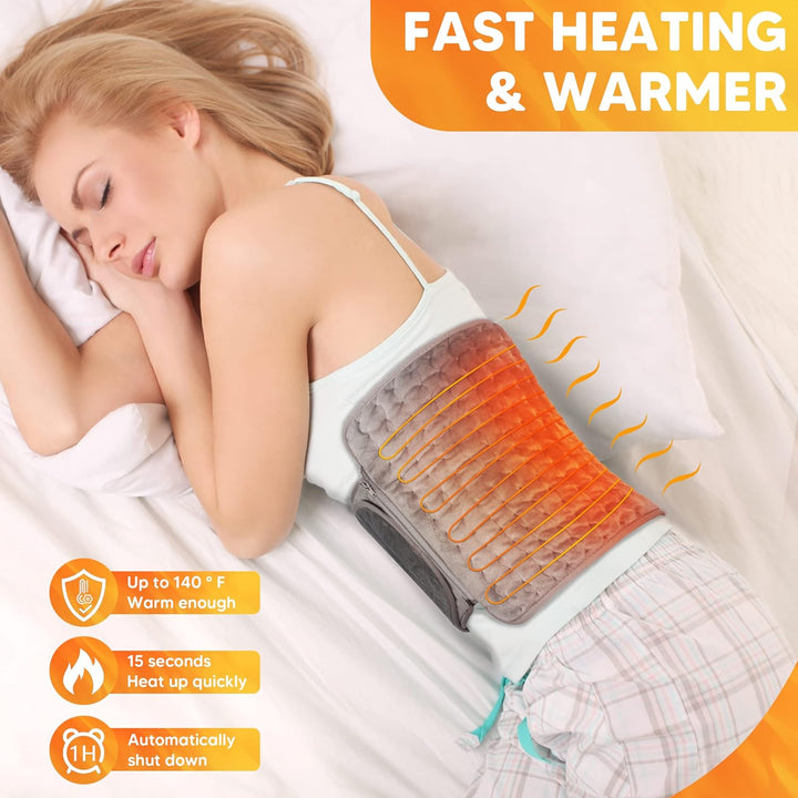 Heat Pads for Back Pain Relief,  Soft Heating Pad with Auto Shut off and 6 Heat Level Settings, Detachable Heat Pad with Zipper Hook and Loop Fastener, Machine Washable, 12" X 48"