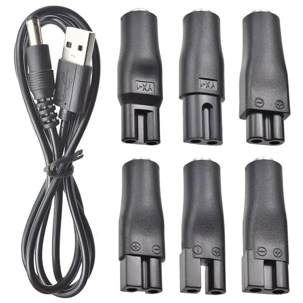 7Pcs Shaver Charger Kit - 5V USB Power Cord Replacement for Electric Hair Clippers, Beard Trimmers, Shavers, Beauty Instruments, Desk Lamps, Purifiers