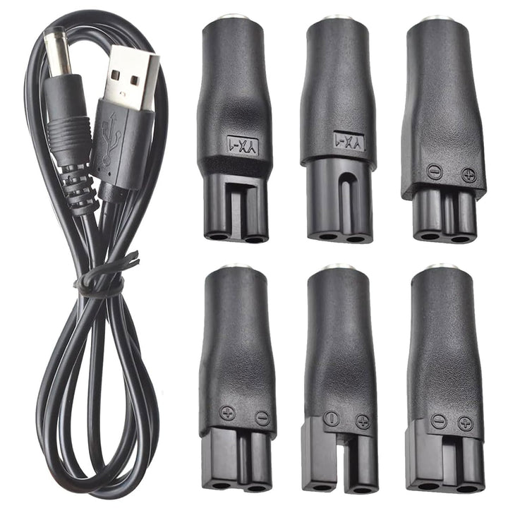 7Pcs Shaver Charger Kit - 5V USB Power Cord Replacement for Electric Hair Clippers, Beard Trimmers, Shavers, Beauty Instruments, Desk Lamps, Purifiers