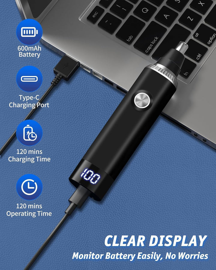 Rechargeable Nose Hair Trimmer for Men and Women, 3-In-1 Professional Painless Eyebrow and Facial Hair Trimmer, IPX7 Waterproof Nose Trimmer Men with Dual Edge Blades,Eyebrow Trimmer