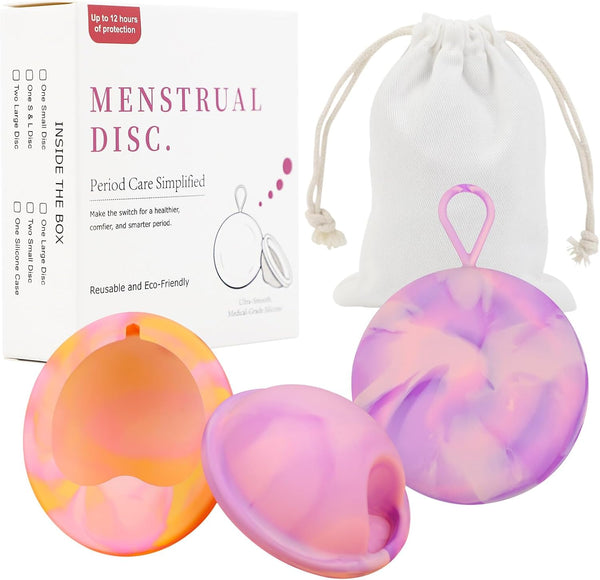 Menstrual Cups, Pack of 2 Reusable Menstrual Disc Soft Grade Silicone Menstrual Cup - Comfortable, Leak-Proof Period Protection,Small Large Sizes,Tampon, Pad, Cup Alternative