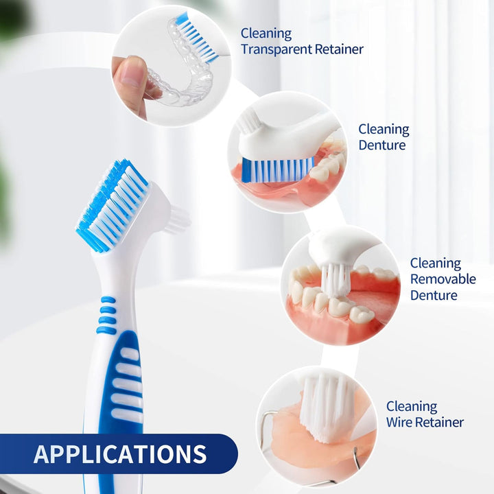 2 Denture Brush with Double Side Soft Bristles, Denture Cleaning Toothbrush for Cleaning Denture, Retainers,Invisible Braces