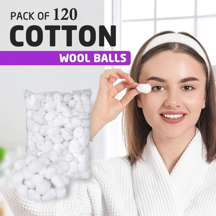 Pack of 120 Cotton Wool Balls, Super Soft, 100% Pure Cotton, Perfect for Everyday Use