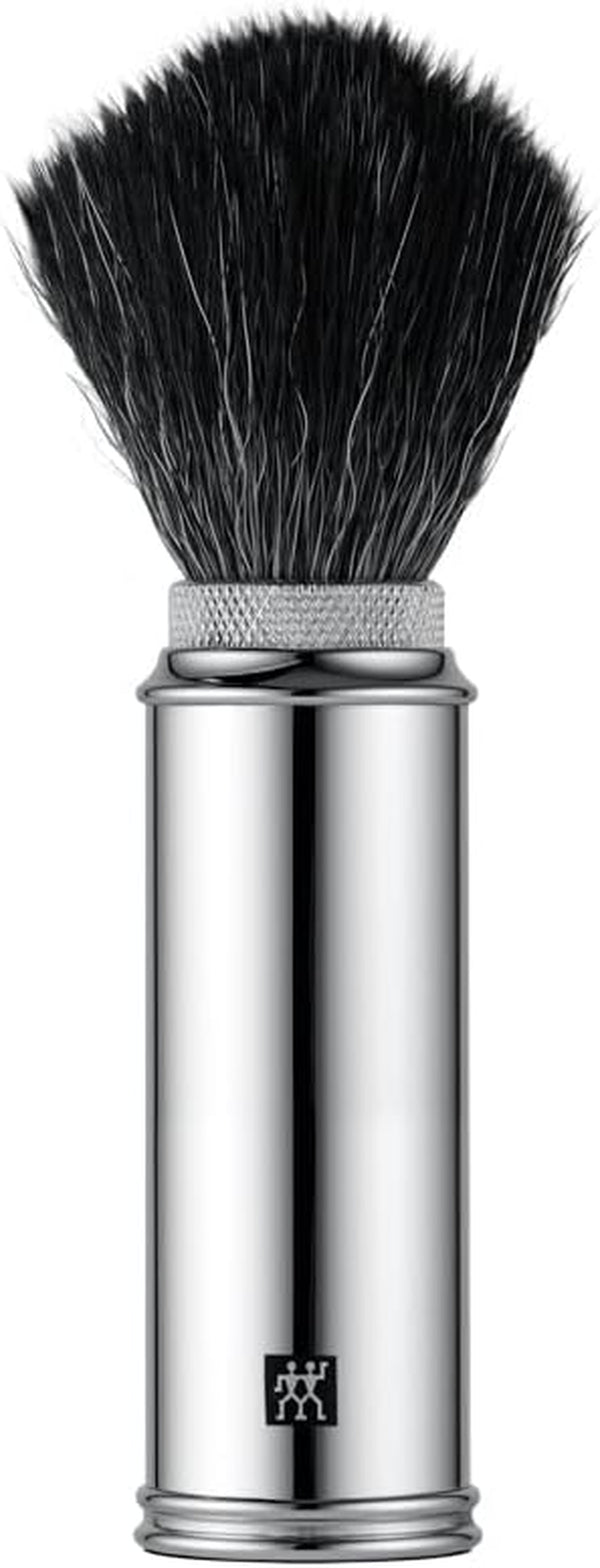 Travel Shaving Brush with Synthetic Hair for Travel, Vegan, Extra Easy Care and Soft Bristles, Silver