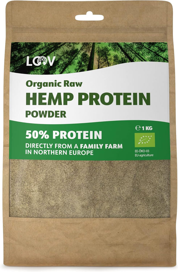 Organic Raw Hemp Protein Powder, 1Kg, 50% Protein, Nutrients Preserved, Delicious Nutty Flavour, Organically Grown in Nordic Climate, Plant-Based Vegan Protein Powder, Non-Gmo