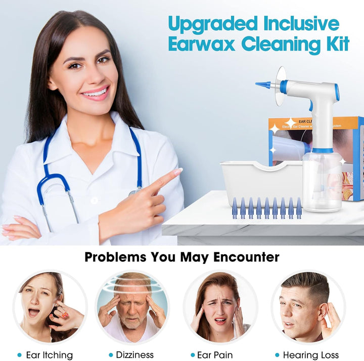 Electric Ear Wax Removal, Water Powered Ear Cleaner, Ear Cleaning Kit, Safe and Effective Earwax Removal Kit with 4 Cleaning Mode Settings, 10 Ear Tips & Water Catch Basin