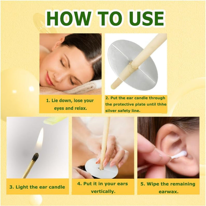 Ear Candles, 10 Pcs Natural Beeswax Ear Candles Kit, Beeswax Hopi Ear Candles for Blocked Ears with 5 Protective Disks+10 Cotton Swab