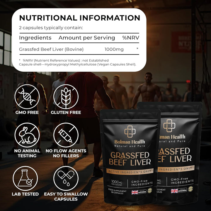 Grass-Fed Beef Liver Capsules | 1000Mg Freeze-Dried Bovine Liver | Supports Energy, Immunity, Metabolism & Vitality | 60 Capsules | High Protein Nutrient-Dense Superfood | Non-Gmo | Made in UK