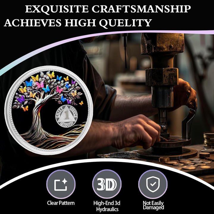 1 Month Sobriety Coin Butterfly Tree of Life AA Chips and Medallions,Sobriety Recovery Chip Sober Token Sobriety Gifts for Men Women Celebrating Alcoholics Anonymous Recovery