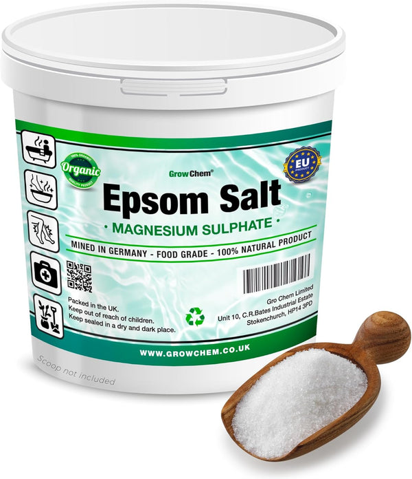 Natural Epsom Salts (1KG Bucket) – Pure Food Grade Magnesium Sulphate Mineral, 100% Natural Salts Mined in Germany - for Health, Detoxification, Muscle Relief, Exfoliating & Gardening