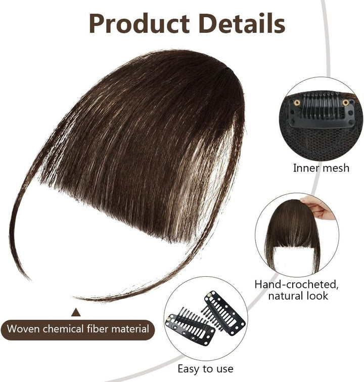 Clip in Bangs, Chemical Fiber Hair Clip in Fringe Bangs, Bangs Clip in Hair Extensions, Wispy Bangs Clip with Curved Bangs, Temples Hairpieces for Women (Dark Brown)