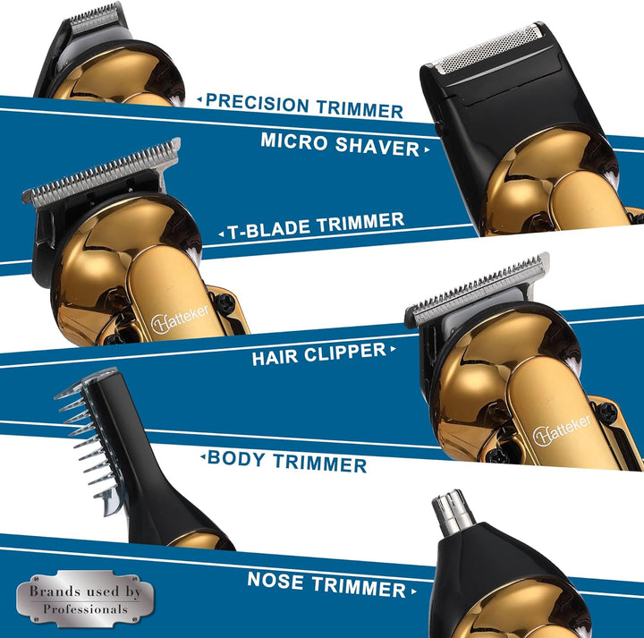 Beard Trimmer Kit Professional Hair Clipper with Zero Gapped T-Blade Electric Razor Shaver for Nose Ear Beard Body Trimmer for Men Waterproof Cordless Grooming Kit 6 in 1