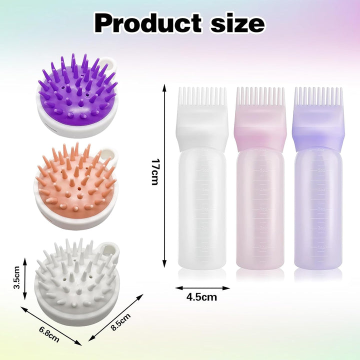 3 Hair Oil Applicator Bottle 3 Scalp Massager,Root Comb Applicator Bottle Graduated,Hair Dye Brush 120Ml,Hair Massager Scalp Shampoo Brush(Pink+White+Purple)