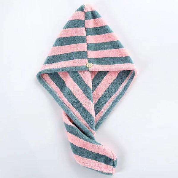 Thicken Hair Towel Wrap - Super Soft, Fast Drying Turbans for Long, Thick, Curly Hair - anti Frizz Wrap with Elastic Strap (Two-Tone)