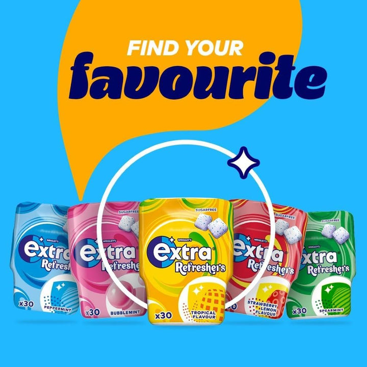 Refreshers Watermelon Raspberry Flavour Sugarfree Chewing Gum Bottle, 1 Pack of 30 Pieces