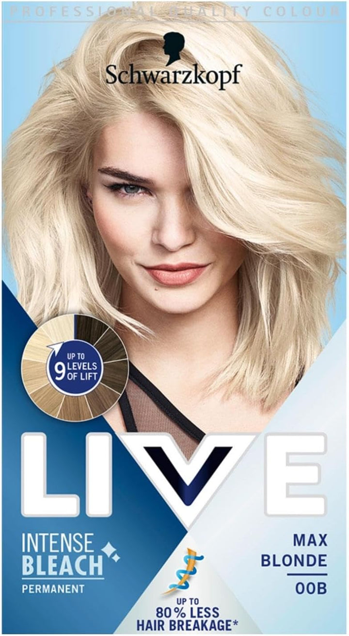 Schwarzkopf  Intense Lightener, Permanent Blonde Bleach Hair Dye, with Brigtening Oil Booster, Lifts Hair up to 9 Levels - Max Blonde 00B