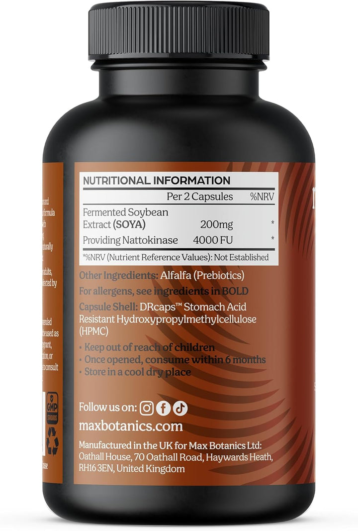 Nattokinase 4000 FU - 120 Capsules High Strength Supplement - Natural Japanese Natto Enzyme - UK Made, GMP Certified, Zero Additives