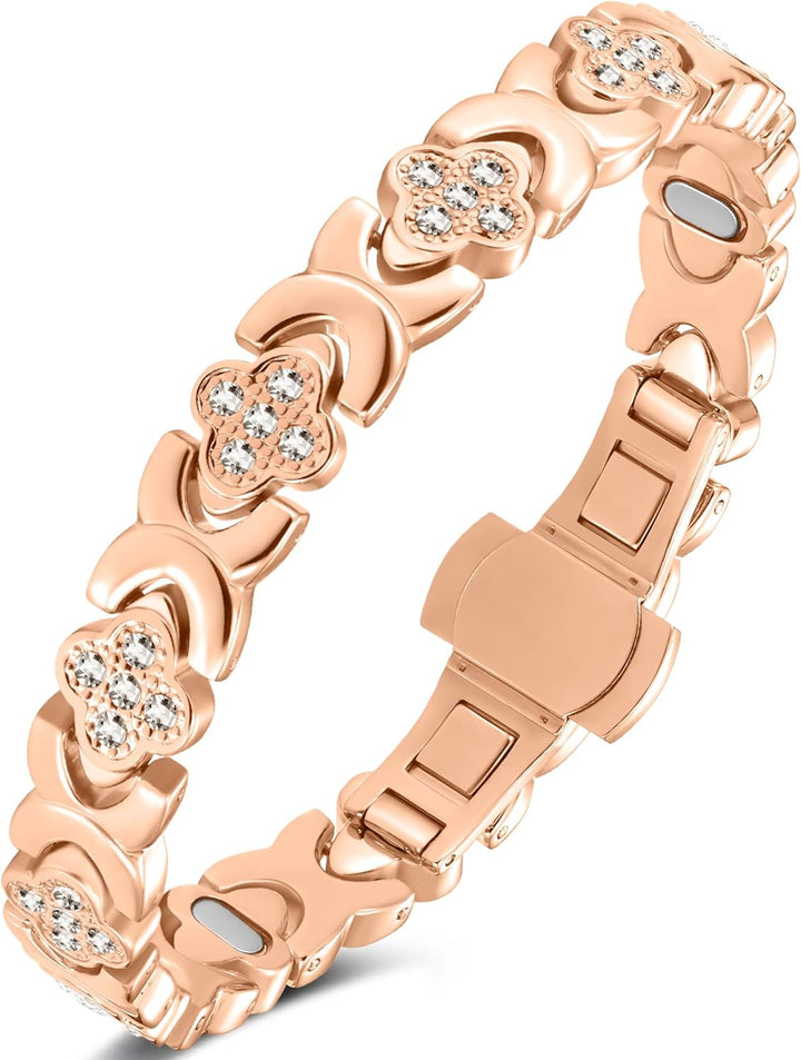 99% Copper Bracelet for Women,Magnetic Bracelet for Women with Lucky Clover Design,Adjustable Length with Sizing Tool in Gift Box