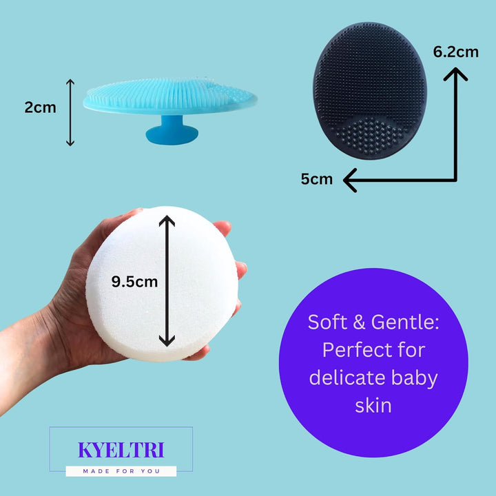 Baby Bath Set Bundled with Johnson'S Toiletries and  Silicone Brushes for Cradle Cap and Massage with Sponges