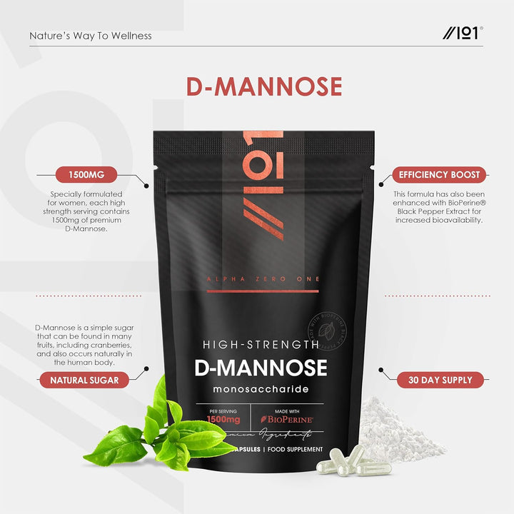 D-Mannose 1500Mg with Bioperine® – 90 Vegan Capsules – Made with Bioperine® Black Pepper for Higher Bioavailability – Resealable and Recyclable Pouch – by ®