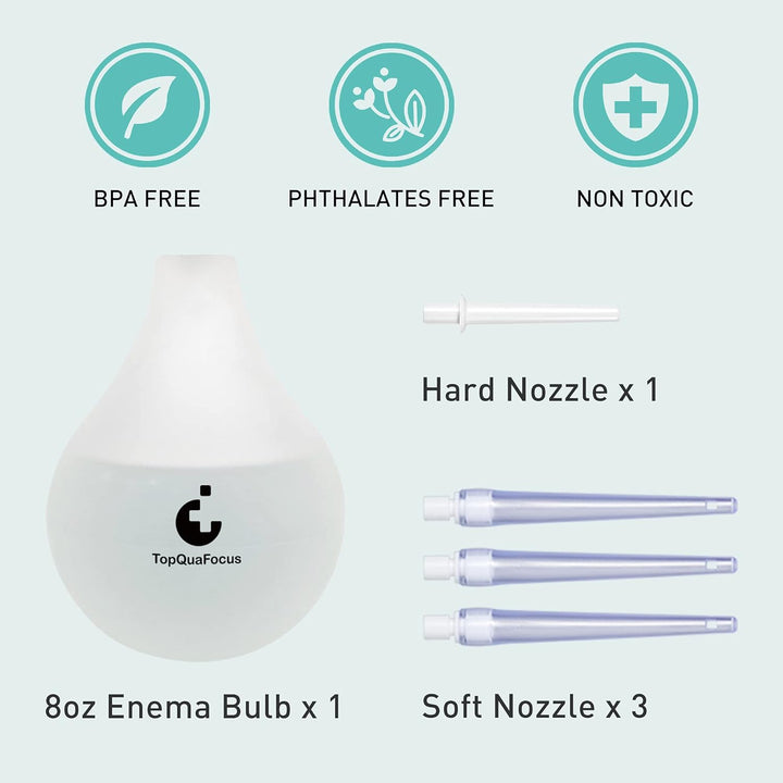 8Oz Enema Bulb Kit Anal Cleaner Enema for Men & Women with 4 Nozzles Anal Douche Colon Cleaning (Transparent)