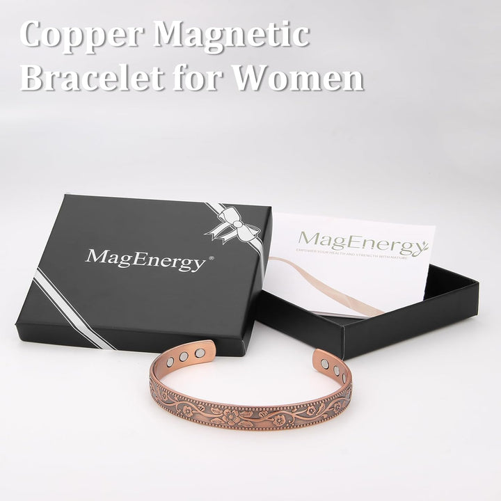 Copper Magnetic Bracelet for Women, 99.99% Pure Copper Cuff Bangle with 3500 Gauss Magnets, Adjustable Brazaletes with Jewelry Box