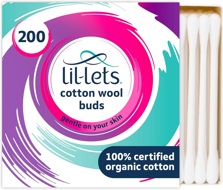 Cotton Wool Buds, Certified Organic, 100% Pure Cotton Wool Tips, Durable Paper Stems, Plastic Free Cotton Buds, Dermatologically Tested, Pack of 200