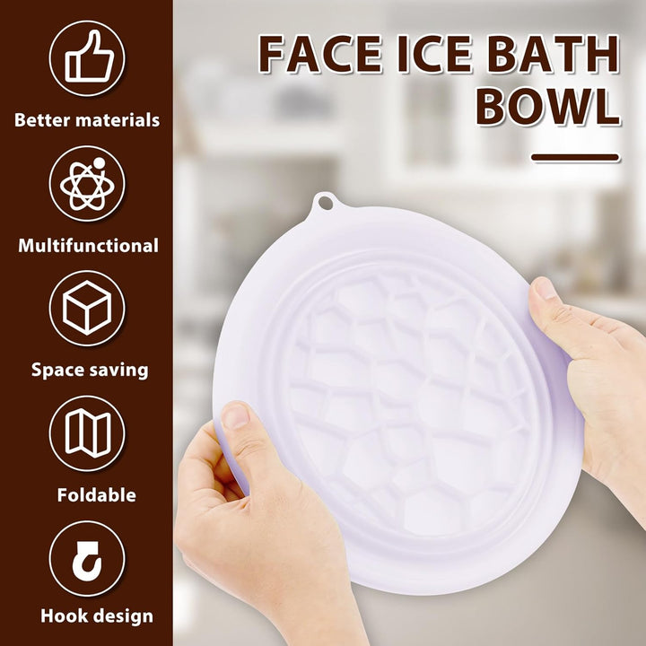 Face Bowl for Ice,Silicone Face Ice Bath Bowl with Built in Tray, Foldable Facebowl with Built-In Icetray, Portable Quick Cooling Facial Washing Basin for Soothe Skin Home Use or Travel (Purple)
