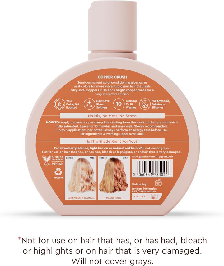 Supergloss Color Conditioning Gloss – Hydrating Semi-Permanent Color Hair Gloss & Shine Boost – Color Depositing Mask - Vegan, Cruelty-Free – 190Ml - Copper Crush - Bright Copper