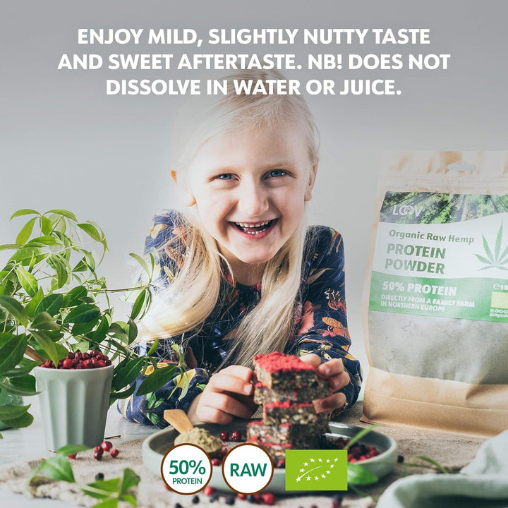 Organic Raw Hemp Protein Powder, 1Kg, 50% Protein, Nutrients Preserved, Delicious Nutty Flavour, Organically Grown in Nordic Climate, Plant-Based Vegan Protein Powder, Non-Gmo