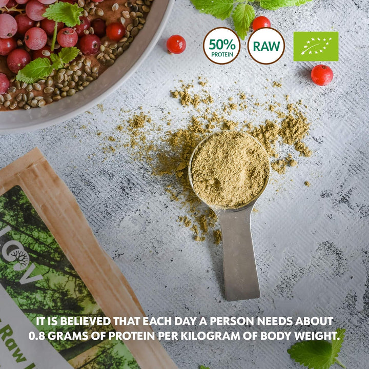 Organic Raw Hemp Protein Powder, 1Kg, 50% Protein, Nutrients Preserved, Delicious Nutty Flavour, Organically Grown in Nordic Climate, Plant-Based Vegan Protein Powder, Non-Gmo