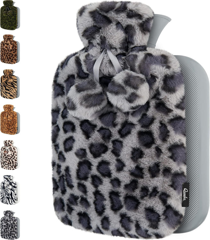 Hot Water Bottle with Cover UK - 1.8L Large Soft Fluffy Fleece Cover Hot Water Bottle for Pain Relief, Period Pain, Back Pain & Cozy Warmth – Great Gift for Men & Women (Light Brown)