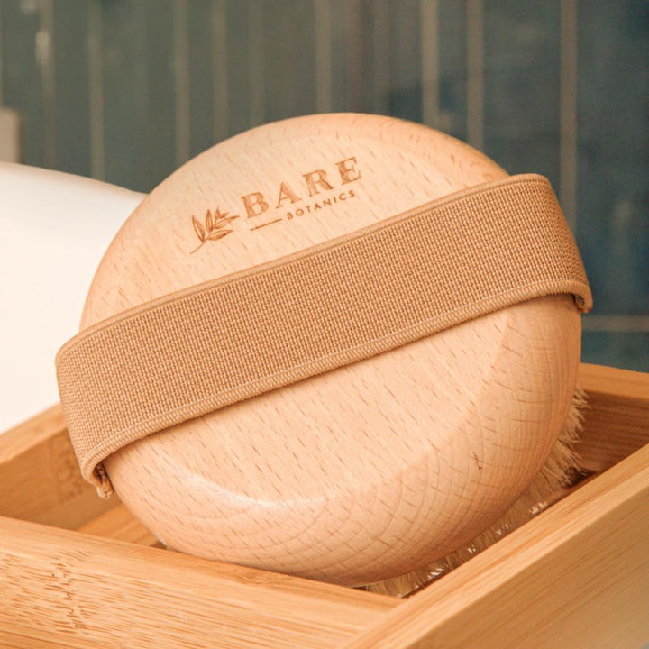 Dry Body Brush for Lymphatic Drainage - Improve Circulation W/Gentle Exfoliation for Soft Skin - Ergonomically Designed W/Elastic Strap - Soft but Firm Natural Boar Bristles