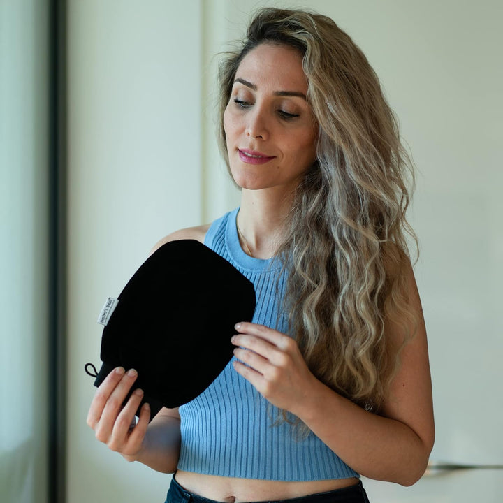 Kessa Exfoliating Glove - Scrub and Remove Dead Skin Cells, Ingrown Hair Treatment, Tan Remover Mitt (Black)