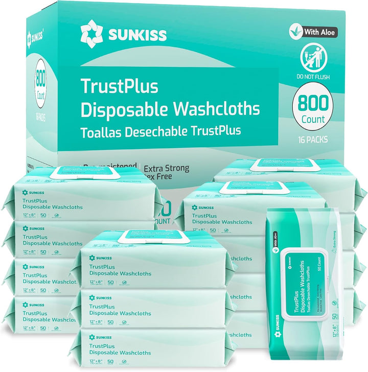 Trustplus Wet Wipes for Adult, Extra Thick 20 X 30 Cm Body Cleaning Wipes with Aloe for Incontinence & Cleansing, Fresh Scent, 50 Count