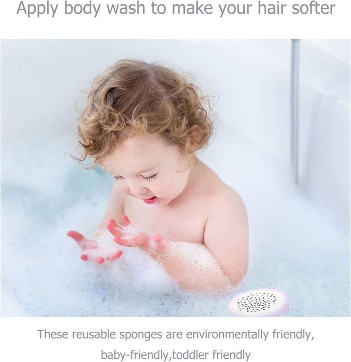 4Pcs Fruit Kids Shower Brushes Baby Bath Ball Shower Sponge Pitaya Watermelon Strawberry Kiwi Scrubbers for Baby Toddler Kids Bathing